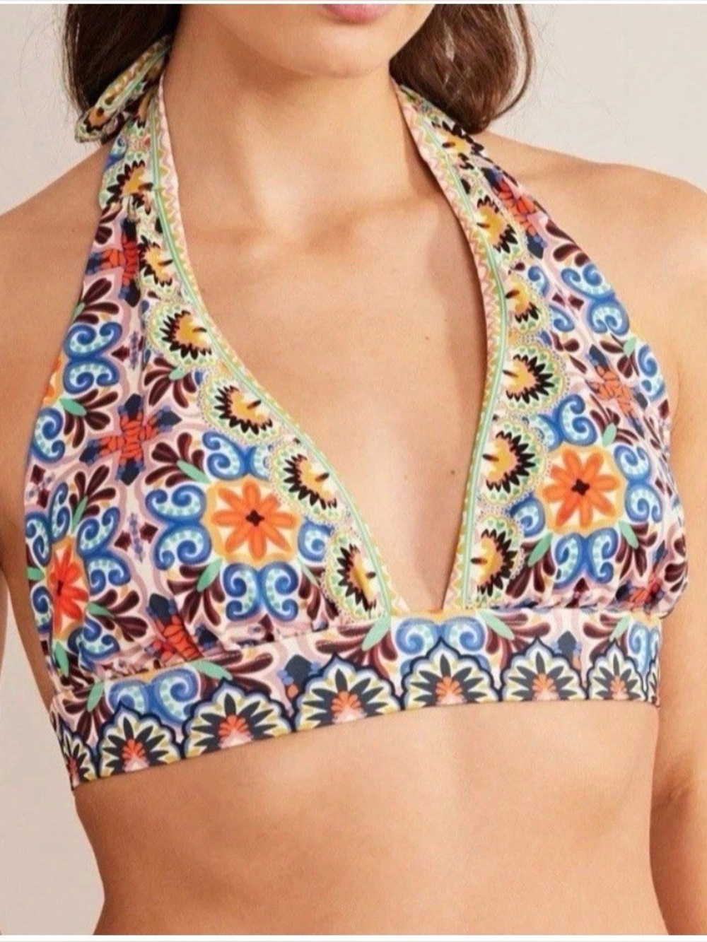 Boden Merano Bikini Swimsuit Halter Deep V Top Swim Women US 12 NEW. 835